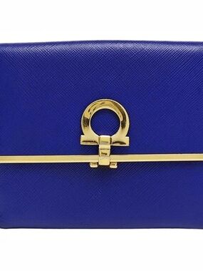 Salvatore Ferragamo Gancini Flap Leather Compact Wallet Blue